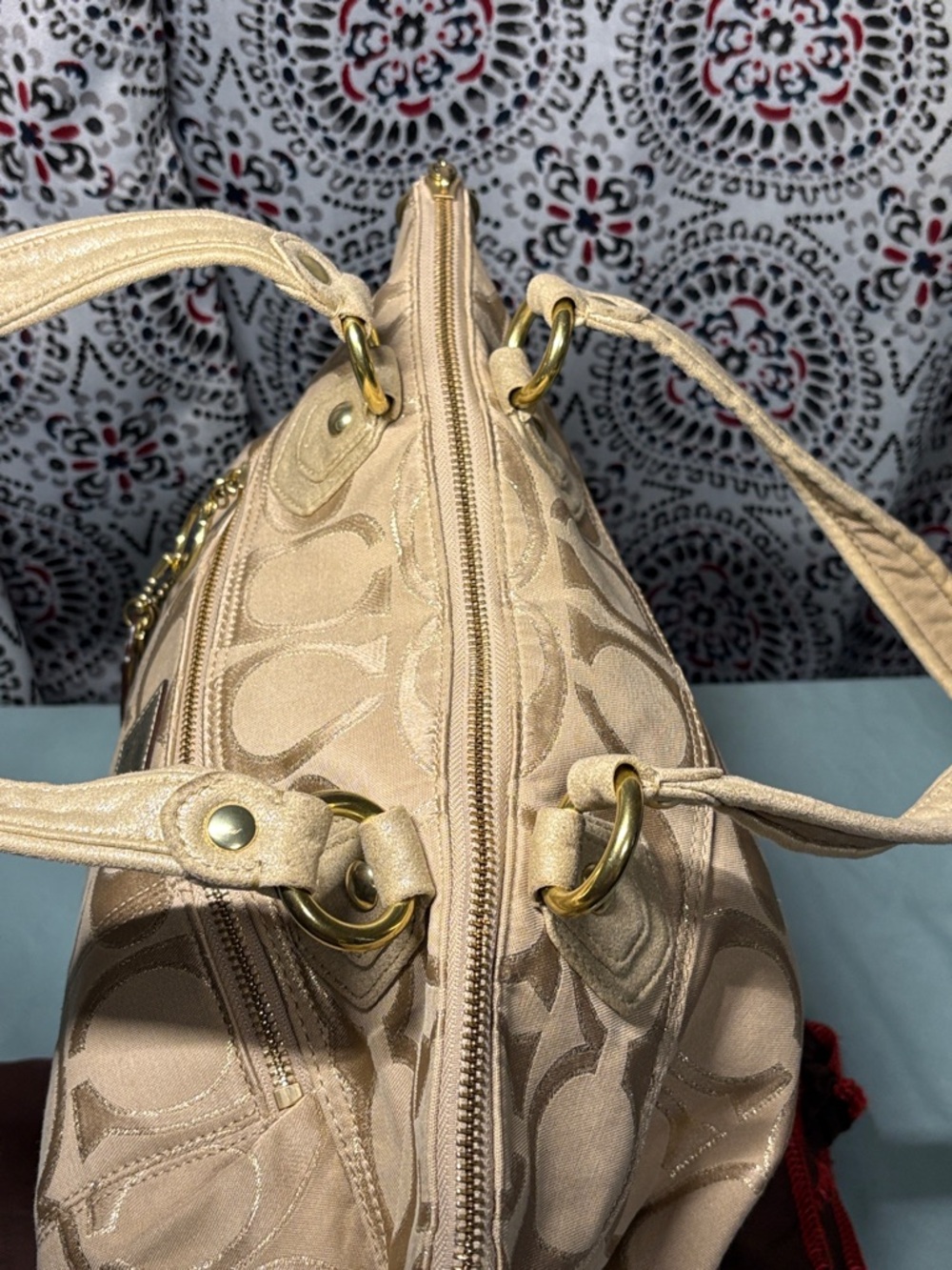 Coach Poppy Metallic Signature Sateen Glam Tote 17890 | Shimmer Gold EUC - Picture 10 of 13